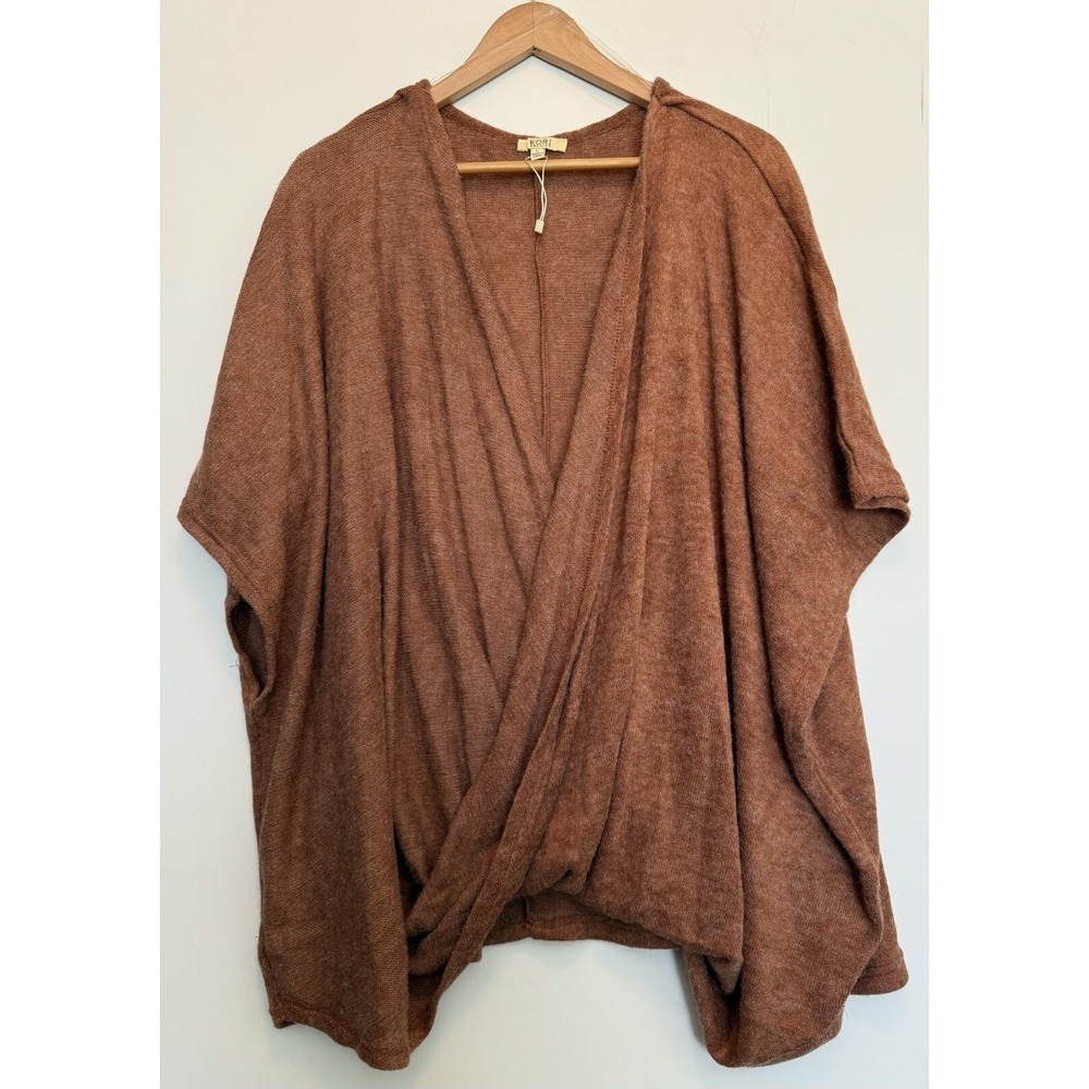 NWOT Kori America Wrap Front Sweater Top Short Sleeve Burnt Orange Fall Sz Large